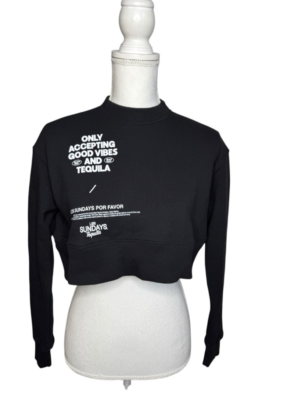 Los Sundays Tequila‎ The Drama Free Cropped Crewneck Sweatshirt Black XS
